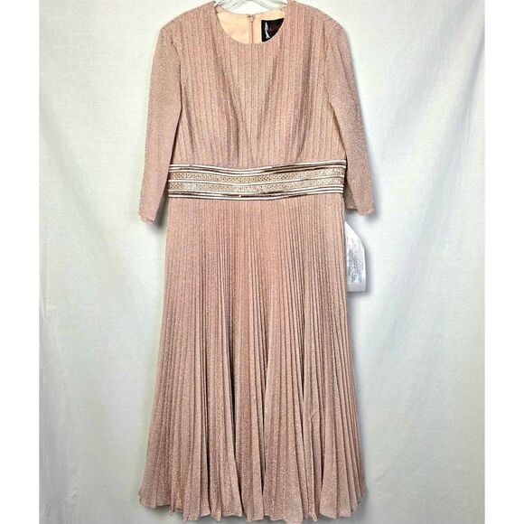 Mac Duggal Pleated Metallic Rose Gold Gown 14, NWT - Picture 1 of 12
